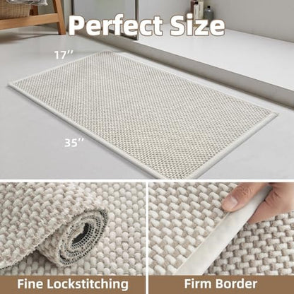 PADOOR-Bath Mat-Super Absorbent Chenille Bathroom Mats-Rubber Backed Bath Mats for Bathroom Non Slip, Easy Clean Bathroom Rugs Front of Bathtub,Shower Room,Sink-17×35, Beige&Cream