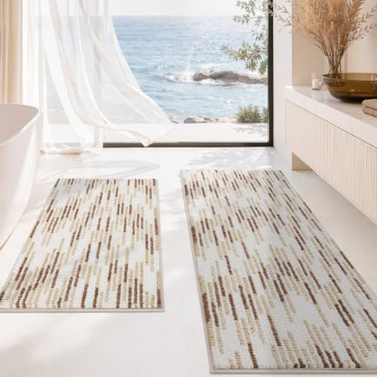 BSICPRO Bathroom Rugs Sets 2 Piece, Modern Bath Mat 20"x47"+20"x32", Beige
