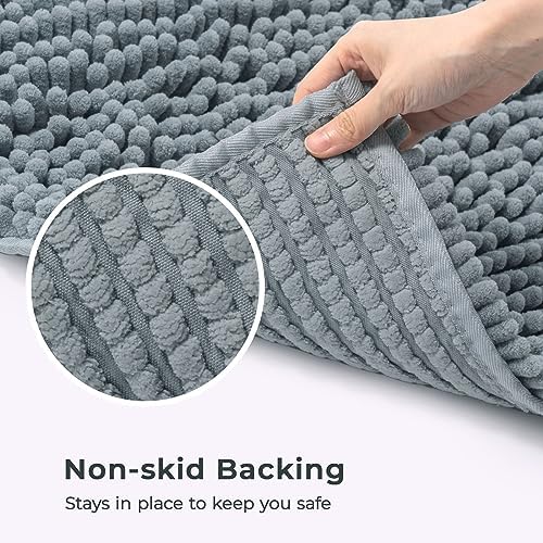 FRESHMINT Chenille Bathroom Rugs Non-Slip Bath Mat 32"x20", Washable Soft Shower Mat, for Bathroom Floor & Tub Fluffy Shag Bath Rugs, Durable Thick Water Absorbent Microfiber Shower Rugs, Sky Gray