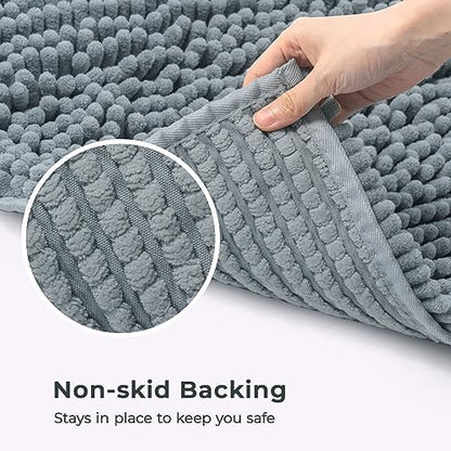FRESHMINT Chenille Bathroom Rugs Non-Slip Bath Mat 32"x20", Washable Soft Shower Mat, for Bathroom Floor & Tub Fluffy Shag Bath Rugs, Durable Thick Water Absorbent Microfiber Shower Rugs, Sky Gray