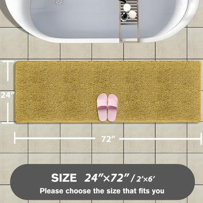Bathroom Runner Rug 24 x 72 Non Slip – Extra Long Bath Mat | Absorbent and Washable Thick Chenille Runner Rug for Bathroom, Shower, Tub, Sink(Mustard)