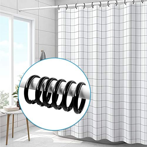 Black Shower Curtain Hooks Rings, 12 Pcs Circular Plastic Shower Curtain Rings for Bathroom, Plastic Shower Curtain Hooks for Shower Curtain Rod, Black Shower Hooks Rings for Shower Curtain
