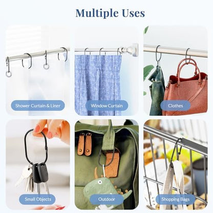 Bathway Shower Curtain Rings, Bathway Shower Curtain Hooks, Black Shower Curtain Hooks Rings Rust Proof, Anti-Drop Smooth Shower Rings for Curtain, 12 Pcs Metal Shower Hooks for Shower Curtain Rod