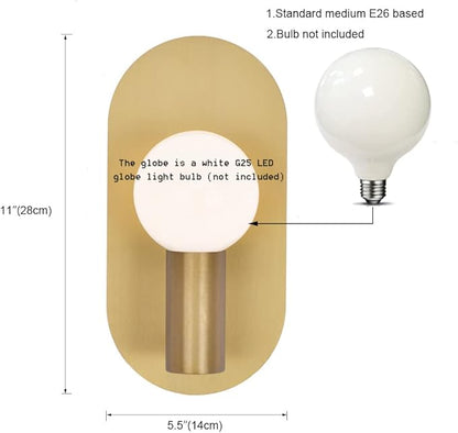 Modern Wall Sconce Set of 2, Mid Century Sconces Wall Light, Brushed Gold Wall Lighting Fixtures, Oval Stylish Wall Mount Lamp Decor for Bathroom Mirror Vanity, Living Room, Bedroom, Hallway
