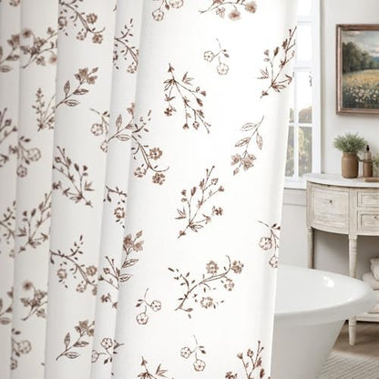 Brown Floral Farmhouse Vintage Cotton Shower Curtain French Country 72Wx72H
