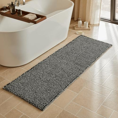 Triohero Waffle Runner Rug Bathroom, Long Boho Bath Mat 24x72 Black & White