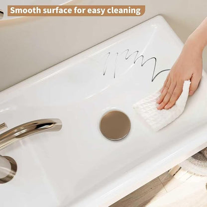 Wall Mount Bathroom Sink, Rectangular, 16" x 9", Left | Porcelain Ceramic, Floating Design, Deep Basin, High-Efficiency Drain, 9"D x 16.1"W x 3.9"H, Easy Clean, Space-Saving