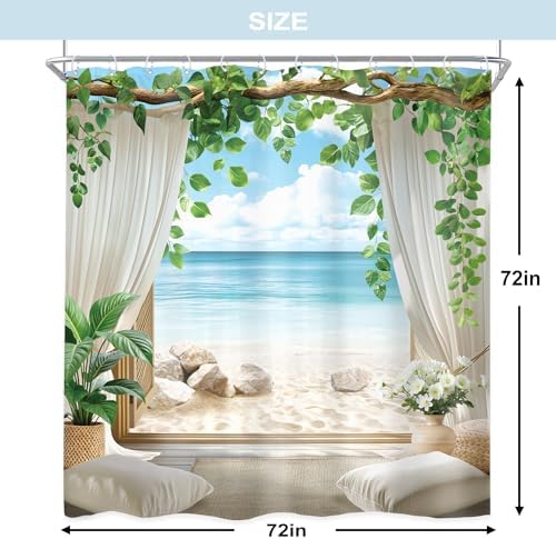 Ocean Blue Sea Coastal Beach Beachy Summer Bathroom Shower Curtain Set