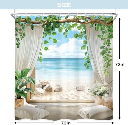 Ocean Blue Sea Coastal Beach Beachy Summer Bathroom Shower Curtain Set