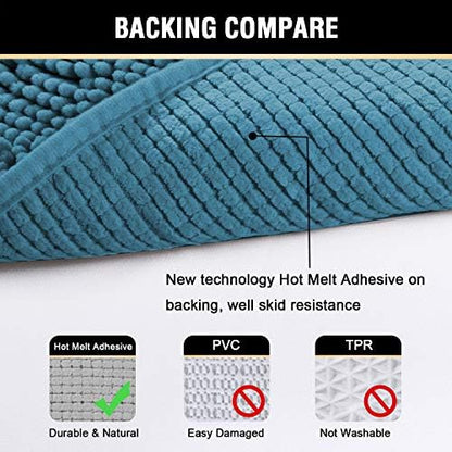 H.VERSAILTEX Bathroom Rugs Luxury Chenille 2 Piece Mats, Soft Plush 32''x20'' Bath Rug + 20''x20'' Toilet Mat Microfiber Shaggy Carpet, Super Absorbent mats, Machine Washable (Dark Teal)