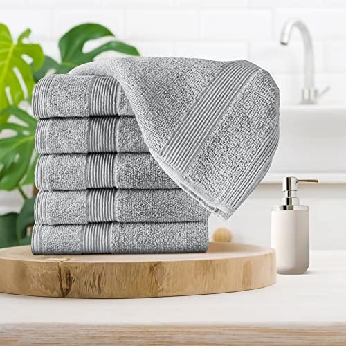 Belizzi Home Ultra Soft 6-Piece Hand Towel Set 16x28-100% Ringspun Cotton - Durable & Highly Absorbent Hand Towels - Ideal for use in Bathroom, Kitchen, Gym, Spa & General Cleaning - Light Grey