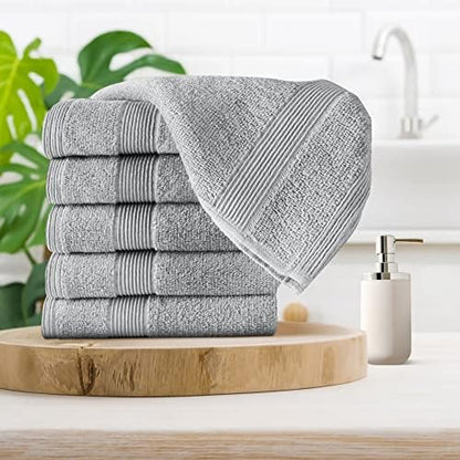 Belizzi Home Ultra Soft 6-Piece Hand Towel Set 16x28-100% Ringspun Cotton - Durable & Highly Absorbent Hand Towels - Ideal for use in Bathroom, Kitchen, Gym, Spa & General Cleaning - Light Grey
