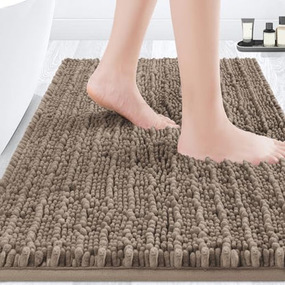 ACCUMTEK Upgrade Luxury Dark Beige Bathroom Rug Mat 36"x24", Ultra Soft Thick Absorbent Bath Mats, Non Slip Chenille Toilet Mat for Bathroom, Bedroom, Kitchen, Shower, Tub, Taupe