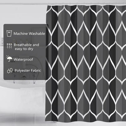 LLSCL Fabric Shower Curtain Liner with Magnets, Black Grid Waterproof Hotel Quality, 72 x 72 Machine Washable