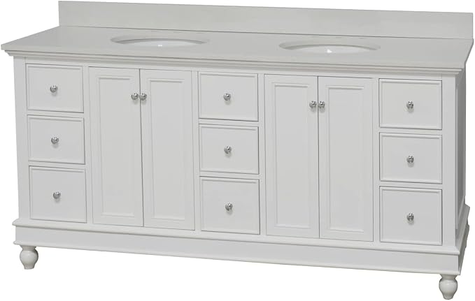 Bella 72-inch Double Bathroom Vanity (Quartz/White): Includes White Cabinet with Stunning Quartz Countertop and White Ceramic Sinks