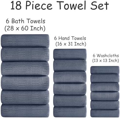 18 Pcs Purple Blue Family Towels Set-6 Bath Sheets,6 Hand Towels,6 Washcloths Soft Polyester Towels Absorbent Shower Towel Quick Dry Beach Chair Towel Lint Less Towels Set for Bathroom Spa Gym Hotel