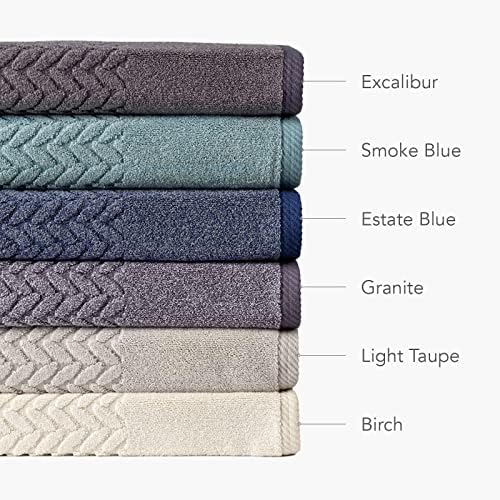 Texere 100% Organic Cotton Jacquard 650 GSM Premium Bath Towel Sets - Extra Absorbent Quick Dry and Plush, 2 Large Bath Towels, 2 Hand Towels, 2 Washcloths (Cable, Smoke Blue, 6 Piece)