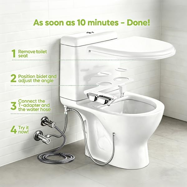Ultra-Thin Warm Water Bidet - Hot & Cold Bidet for Toilet Seat | 0.2" Slim Non-Electric Bidet | Adjust Temp & Water Pressure | Female & Rear Care | Self-Cleaning Retractable Nozzles