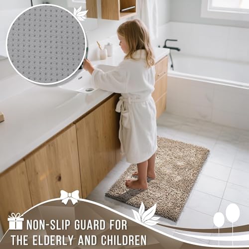 Yimobra Long Bathroom Rug Non Slip 44x24 Inch, Extra Thick Soft Absorbent Chenille Bath Mat, Machine Washable Quick Dry Bath Rugs for Bathroom Floor, Tub and Shower, Home Decor Accessories, Camel