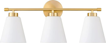 Hamilyeah Gold Bathroom Vanity Light Fixtures Over Mirror, 3 Light Vanity Lights with Frosted Glass, Industrial Vanity Lighting Fixtures for Bath, Restroom