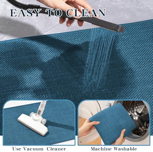 chakme Bathroom Rugs Mat U-Shaped 24x17, Ultra ThinNon Slip Bath Mat Small Quick Dry Absorbent Bath Matfor Bathroom Floor, (Dark Blue, U-24"x17")