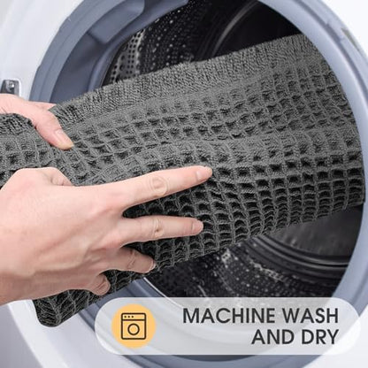 IM HOME Waffle Bath Mat Grey 32"x20", Boho Woven Modern Bath Mat Rugs, Absorbent Non Slip Bathroom Rugs, Soft Washable Bath Rugs with Tassels for Bathroom, Bedroom, Kitchen, Shower, Tub