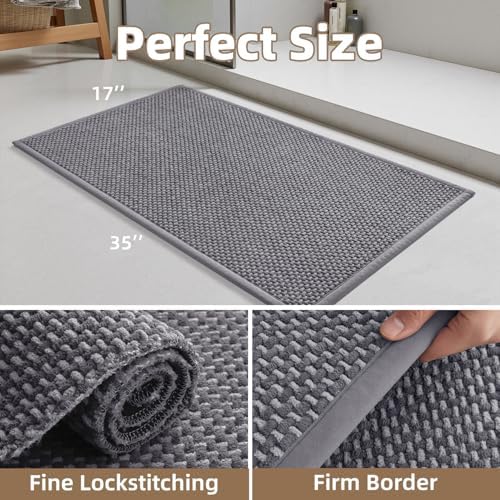 PADOOR-Bath Mat-Super Absorbent Chenille Bathroom Mats-Non Slip Rubber Backed Bath Mats for Bathroom, Easy Clean Bathroom Rugs Front of Shower Room,Sink-17×35, Grey&Darkgrey
