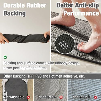 TYUU Bathroom Rugs Non Slip Washable, Super Absorbent Thin Bath Mat Small Quick Dry Low Pile Bathroom Rug, Dark Grey 16"x24"