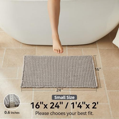 Triohero Waffle Bath Mat, Small Boho Bathroom Rugs, 16x24 Light Grey