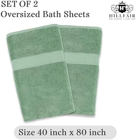 HILLFAIR 100% Cotton 2 Pc XXL Oversized Bath Towel Set 40"x 80"- Sage