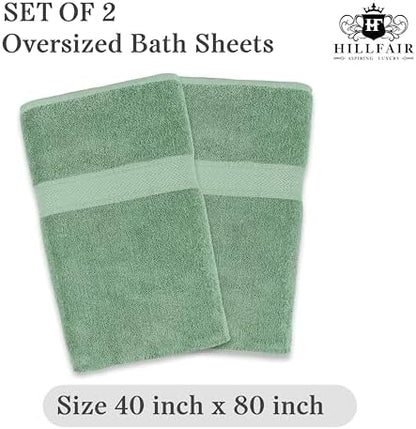 HILLFAIR 100% Cotton 2 Pc XXL Oversized Bath Towel Set 40"x 80"- Sage