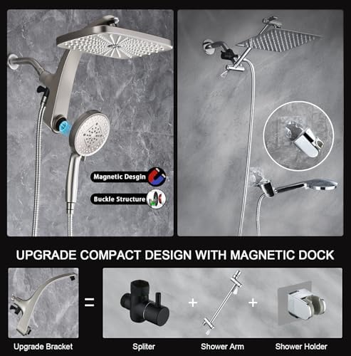 Rain Shower Head with Handheld Showerhead, Nickel 1.8GPM 460311 + Holder