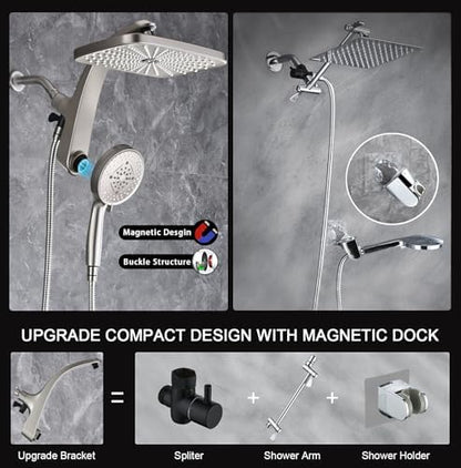 Rain Shower Head with Handheld Showerhead, Nickel 1.8GPM 460311 + Holder