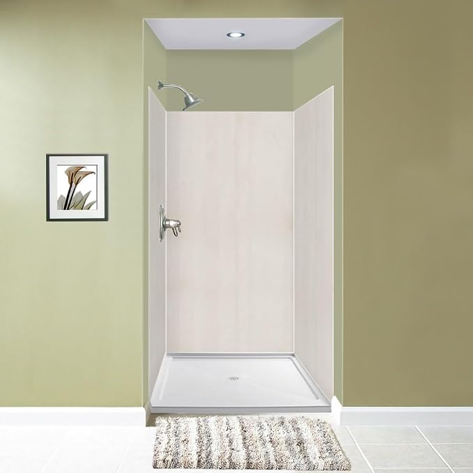 Transolid Expressions 36 in. x 36 in. x 72 in. 3-Piece Easy Up Adhesive Alcove Shower Wall Surround in Cameo EWK363672-46