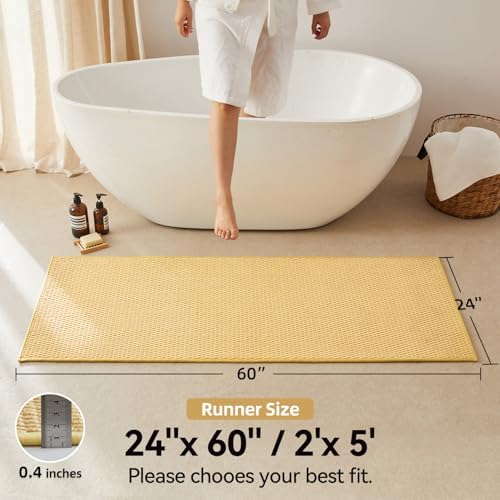 Triohero Bathroom Runner Rug, Long Bath Mat Washable Thin Quick Dry Low Pile Bathroom Runner Rugs 24 x 60 Non Slip, Yellow 24"x60"