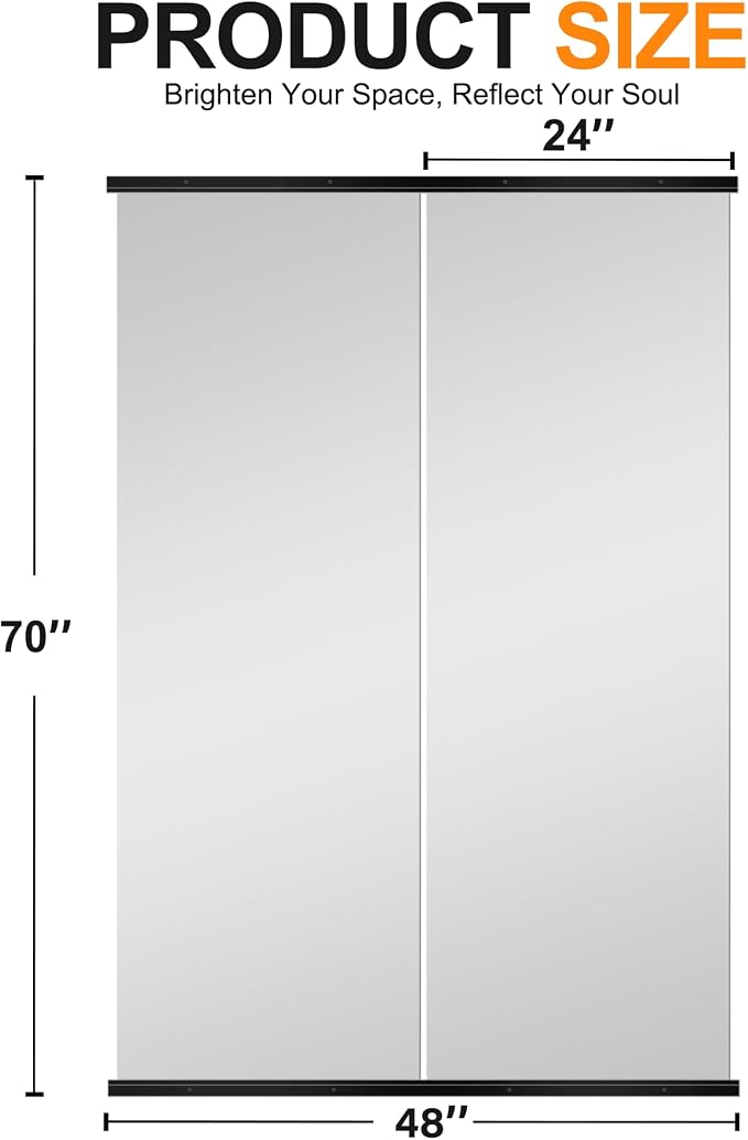 Home Gym Mirror, 70''x24''x2PCS Black Wall Mounted Large Frameless Tempered Glass Wall Mirror for Home Gym, Garage, Bedroom, Bathroom