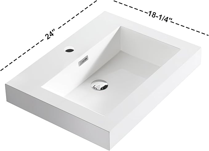 Dowell 24" Bathroom Sink,Single Bowl Vanity Basin,Rectangular Drop-In Bathroom Sink with Overflow,White-000 2418BP