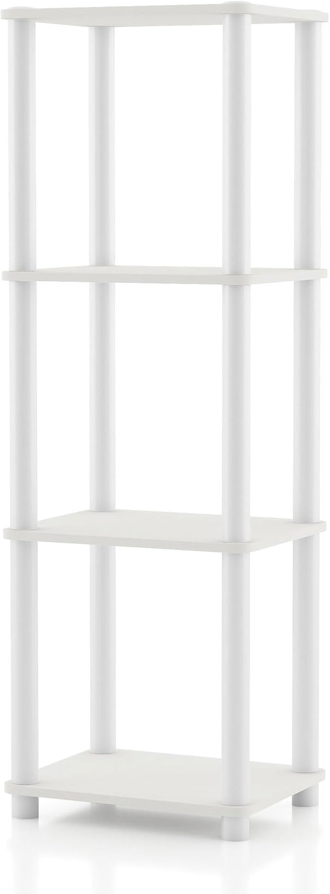 Homes: Inside + Out Apexa Modern 4-Tier Narrow Shelving Units, Collectibles Display Shelves, Easy Assembly Standing Shelf, Home Storage Organizer for Living Room, Bedroom, Office, White