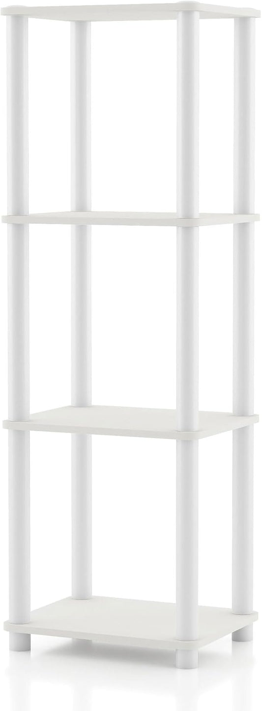 Homes: Inside + Out Apexa Modern 4-Tier Narrow Shelving Units, Collectibles Display Shelves, Easy Assembly Standing Shelf, Home Storage Organizer for Living Room, Bedroom, Office, White
