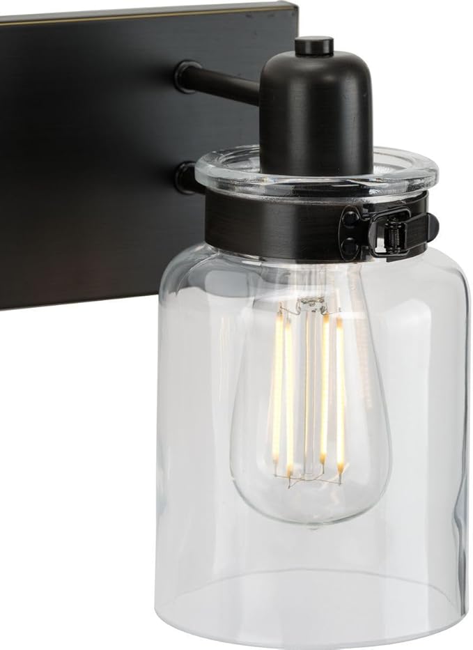 Progress Lighting P300048-020 Calhoun Collection Clear Glass Farmhouse Bath Vanity Light, 4-Light, Antique Bronze