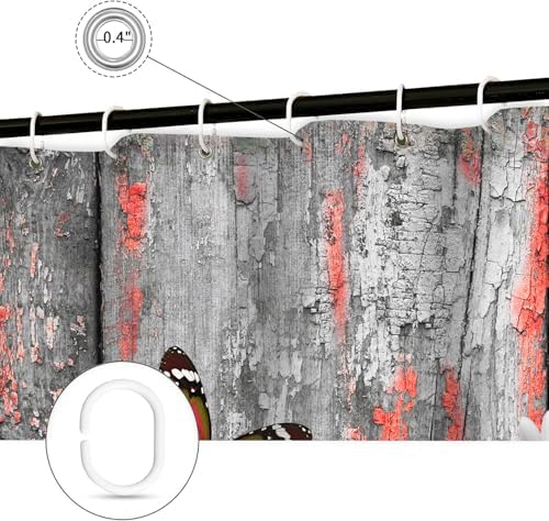 Funny Highland Cow Shower Curtain for Bathroom, Western Rustic Wood Farmhouse Bull Pink Floral Butterfly Country Flower Plant Art Printed Fabric Polyester Waterproof 12 Pack Plastic Hooks 54X72in