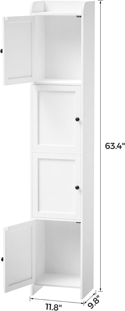 Slim Bathroom Storage Cabinet, Reversible Door Installation | Tall Narrow Storage Cabinet with Door and Shelves, Easy Assembly, 9.8 x 11.8 x 63.4 Inches, for Small Spaces, White