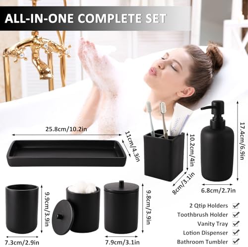 XLHOMO Resin 6 Pcs Black Bathroom Accessories Set - Countertop Organizer