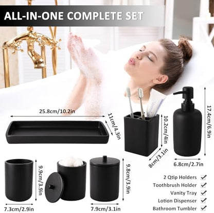 XLHOMO Resin 6 Pcs Black Bathroom Accessories Set - Countertop Organizer