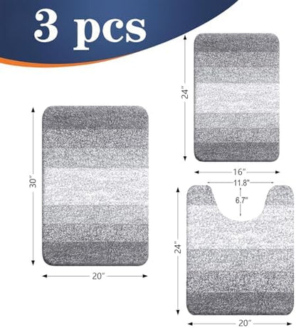 OLANLY Microfiber Bathroom Rugs Sets 3 Piece, 30"x20"+24"x16"+24"x20"