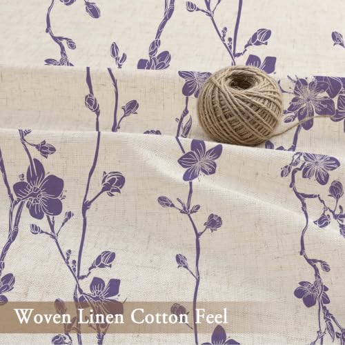 Gibelle Purple Farmhouse Linen Shower Curtain, Boho Floral Fabric, 72 x 84