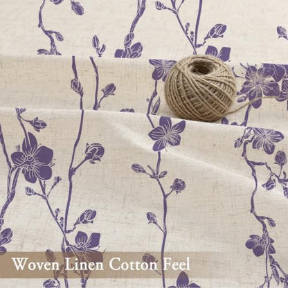 Gibelle Purple Farmhouse Linen Shower Curtain, Boho Floral Fabric, 72 x 84