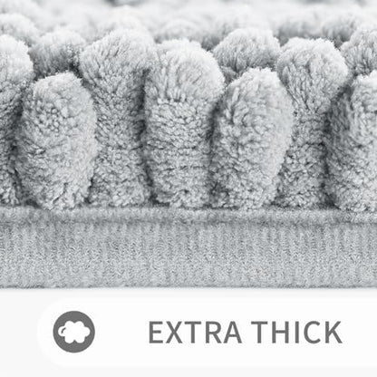 Yimobra Bathroom Rug Mat 32 x 20, Non Slip and Super Absorbent Bath Mat,Machine Washable Quick Dry,Ultra Plush Chenille Shower Rugs for Bathroom Floor Sink Tub and Shower Outside,Silver