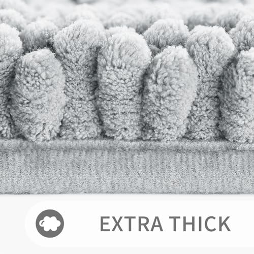 Yimobra Toilet Rugs U Shaped Washable 24 x 20, Non Slip and Super Absorbent Toilet Mat, Quick Dry, Ultra Luxury Microfiber Chenille Plush Fluffy Contour Bath Rugs for Toilet Base, Silver