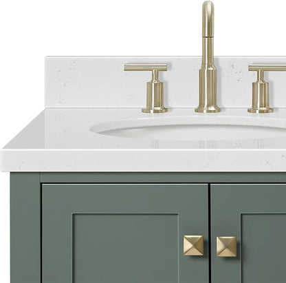 ARIEL Cambridge 72-inch Bathroom Vanity with Sink,Solid Wood, 1.5-inch Carrara White Quartz Countertop, Double Oval Porcelain Sink, 4 Soft Closing Doors, 6 Dovetail Drawers, Vintage Green